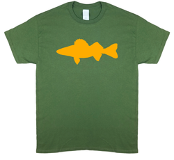 Walleye Profile, Fly Fishing, Olive Green Short Sleeve T-shirt - Modern Wild