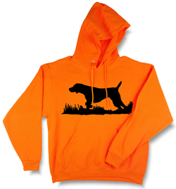 Bird Dog Silhouette, Upland Hunting Blaze Orange Hooded Sweatshirt