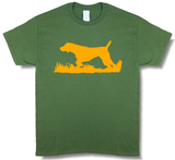 Bird Dog Profile Olive Green w/ Blaze Orange Design, Upland Hunting Short Sleeve T-shirt - Modern Wild