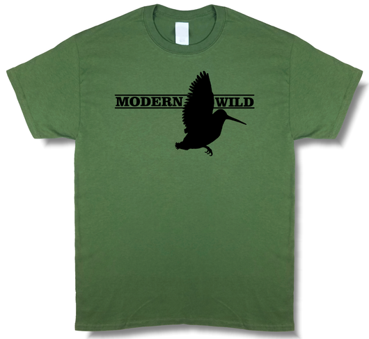 Modern Wild Woodcock Profile, Upland Hunting Olive Green Short Sleeve T-shirt - Modern Wild