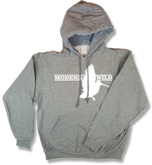 Modern Wild Woodcock Profile, Upland Hunting Oxford Gray Hooded Sweatshirt