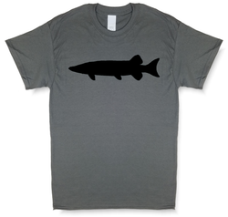 Muskie Silhouette, Charcoal Gray Short Sleeve Fishing T-shirt