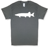 Muskie Silhouette, Charcoal Gray Short Sleeve Fishing T-shirt