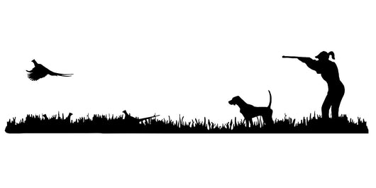 Lady Hunter English Pointer Bird Dog, Rooster Pheasant Upland Hunting Scene Decal