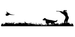 Lady Hunter English Setter (low tail) Bird Dog, Rooster Pheasant Upland Hunting Scene Decal